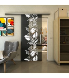 Glasschiebetür SLIM-LINE - Fineprint Model 086 Weiss auf Grauglas