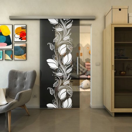 Glasschiebetür SLIM-LINE - Fineprint Model 086 Weiss auf Grauglas