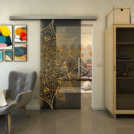 Glasschiebetür SLIM-LINE - Fineprint Model 088 Gold auf Grauglas