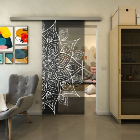 Glasschiebetür SLIM-LINE - Fineprint Model 088 Weiss auf Grauglas