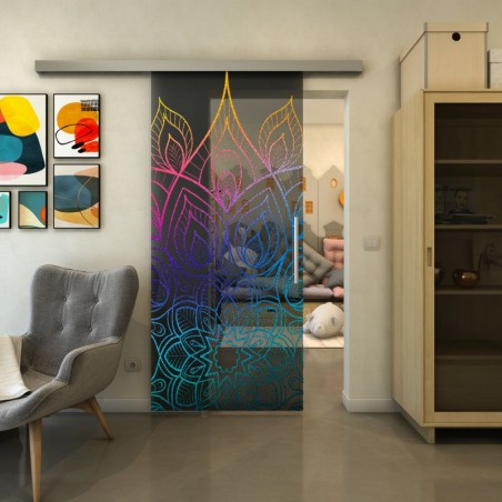 Glasschiebetür SLIM-LINE - Fineprint Model 089 Verlauf auf Grauglas