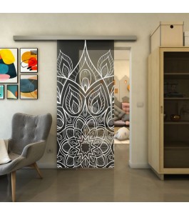 Glasschiebetür SLIM-LINE - Fineprint Model 089 Weiss auf Grauglas