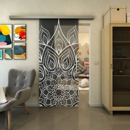 Glasschiebetür SLIM-LINE - Fineprint Model 089 Weiss auf Grauglas
