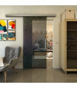 Glasschiebetür SLIM-LINE - Fineprint Model 090 Verlauf auf Grauglas