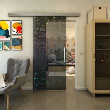 Glasschiebetür SLIM-LINE - Fineprint Model 090 Verlauf auf Grauglas