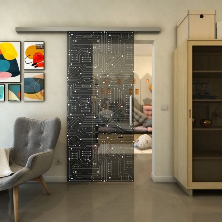 Glasschiebetür SLIM-LINE - Fineprint Model 090 Weiss auf Grauglas