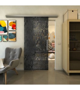 Glasschiebetür SLIM-LINE - Fineprint Model 091 Schwarz auf Grauglas