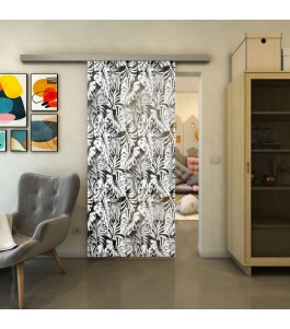 Glasschiebetür SLIM-LINE - Fineprint Model 091 Weiss auf Grauglas
