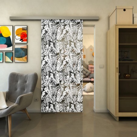Glasschiebetür SLIM-LINE - Fineprint Model 091 Weiss auf Grauglas