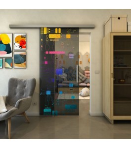 Glasschiebetür SLIM-LINE - Fineprint Model 092 Verlauf auf Grauglas