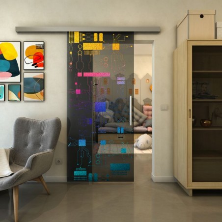 Glasschiebetür SLIM-LINE - Fineprint Model 092 Verlauf auf Grauglas