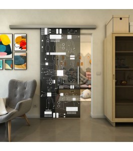 Glasschiebetür SLIM-LINE - Fineprint Model 092 Weiss auf Grauglas