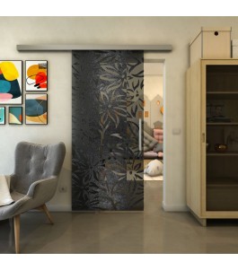 Glasschiebetür SLIM-LINE - Fineprint Model 094 Schwarz auf Grauglas