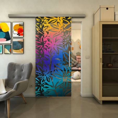Glasschiebetür SLIM-LINE - Fineprint Model 094 Verlauf auf Grauglas