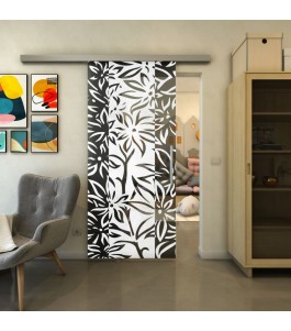 Glasschiebetür SLIM-LINE - Fineprint Model 094 Weiss auf Grauglas