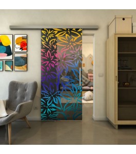 Glasschiebetür SLIM-LINE - Fineprint Model 095 Verlauf auf Grauglas