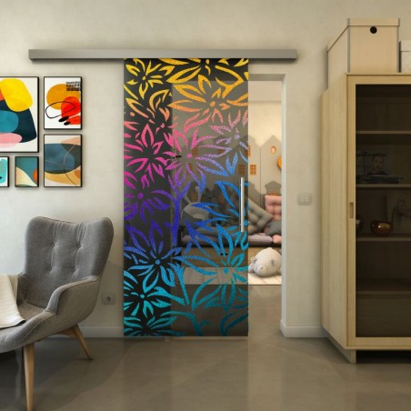Glasschiebetür SLIM-LINE - Fineprint Model 095 Verlauf auf Grauglas