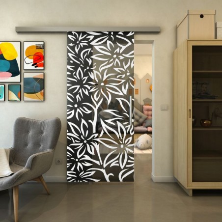 Glasschiebetür SLIM-LINE - Fineprint Model 095 Weiss auf Grauglas