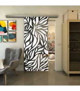 Glasschiebetür SLIM-LINE - Fineprint Model 096 Weiss auf Grauglas