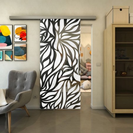 Glasschiebetür SLIM-LINE - Fineprint Model 096 Weiss auf Grauglas