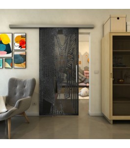 Glasschiebetür SLIM-LINE - Fineprint Model 097 Schwarz auf Grauglas