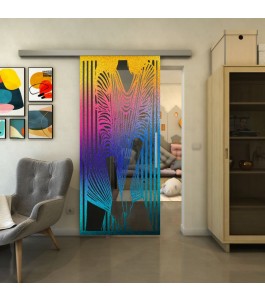 Glasschiebetür SLIM-LINE - Fineprint Model 097 Verlauf auf Grauglas