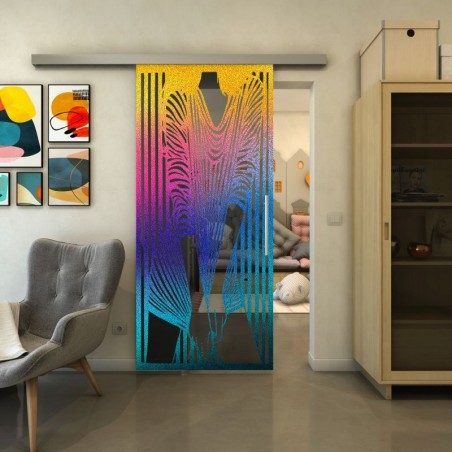 Glasschiebetür SLIM-LINE - Fineprint Model 097 Verlauf auf Grauglas