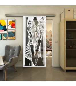 Glasschiebetür SLIM-LINE - Fineprint Model 097 Weiss auf Grauglas