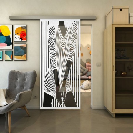Glasschiebetür SLIM-LINE - Fineprint Model 097 Weiss auf Grauglas