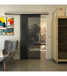 Glasschiebetür SLIM-LINE - Fineprint Model 098 Schwarz auf Grauglas
