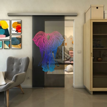 Glasschiebetür SLIM-LINE - Fineprint Model 098 Verlauf auf Grauglas