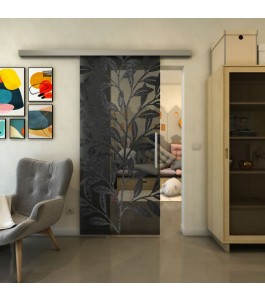 Glasschiebetür SLIM-LINE - Fineprint Model 099 Schwarz auf Grauglas
