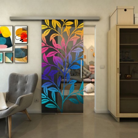 Glasschiebetür SLIM-LINE - Fineprint Model 099 Verlauf auf Grauglas