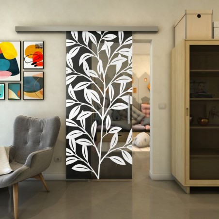Glasschiebetür SLIM-LINE - Fineprint Model 099 Weiss auf Grauglas