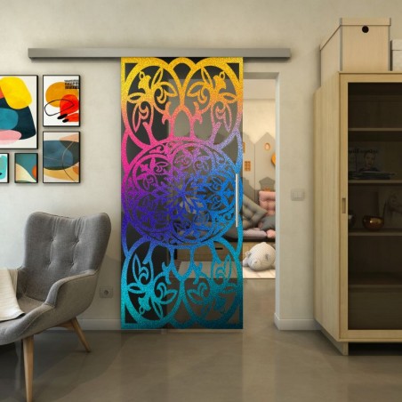 Glasschiebetür SLIM-LINE - Fineprint Model 100 Verlauf auf Grauglas