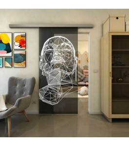 Glasschiebetür SLIM-LINE - Fineprint Model 103 Weiss auf Grauglas