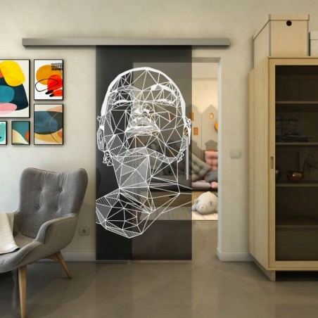 Glasschiebetür SLIM-LINE - Fineprint Model 103 Weiss auf Grauglas