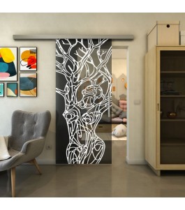 Glasschiebetür SLIM-LINE - Fineprint Model 105 Weiss auf Grauglas