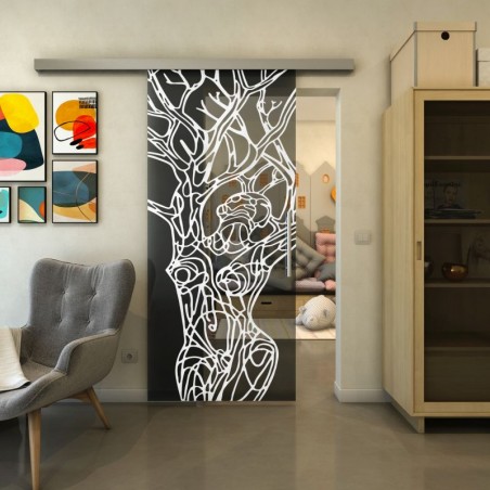 Glasschiebetür SLIM-LINE - Fineprint Model 105 Weiss auf Grauglas