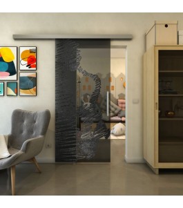 Glasschiebetür SLIM-LINE - Fineprint Model 106 Schwarz auf Grauglas