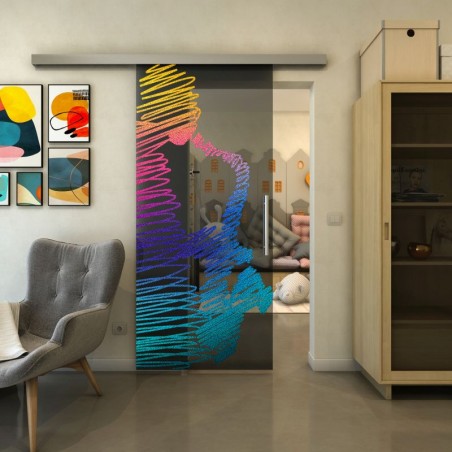 Glasschiebetür SLIM-LINE - Fineprint Model 106 Verlauf auf Grauglas