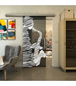 Glasschiebetür SLIM-LINE - Fineprint Model 106 Weiss auf Grauglas