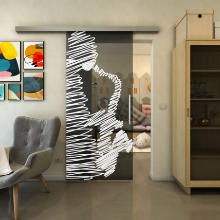 Glasschiebetür SLIM-LINE - Fineprint Model 106 Weiss auf Grauglas