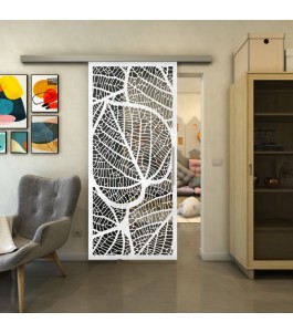 Glasschiebetür SLIM-LINE - Fineprint Model 107 Weiss auf Grauglas