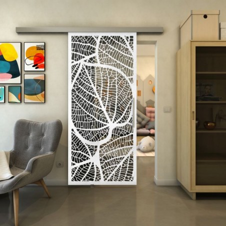 Glasschiebetür SLIM-LINE - Fineprint Model 107 Weiss auf Grauglas