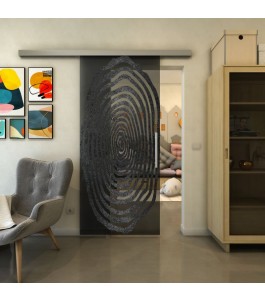 Glasschiebetür SLIM-LINE - Fineprint Model 109 Schwarz auf Grauglas