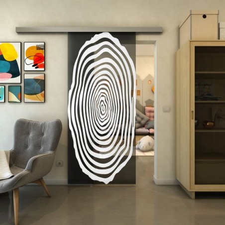 Glasschiebetür SLIM-LINE - Fineprint Model 109 Weiss auf Grauglas