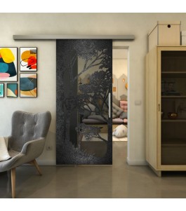 Glasschiebetür SLIM-LINE - Fineprint Model 110 Schwarz auf Grauglas