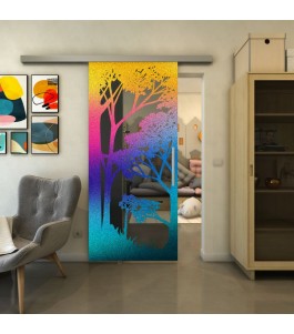 Glasschiebetür SLIM-LINE - Fineprint Model 110 Verlauf auf Grauglas