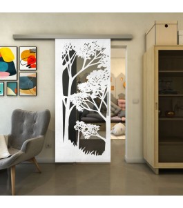 Glasschiebetür SLIM-LINE - Fineprint Model 110 Weiss auf Grauglas